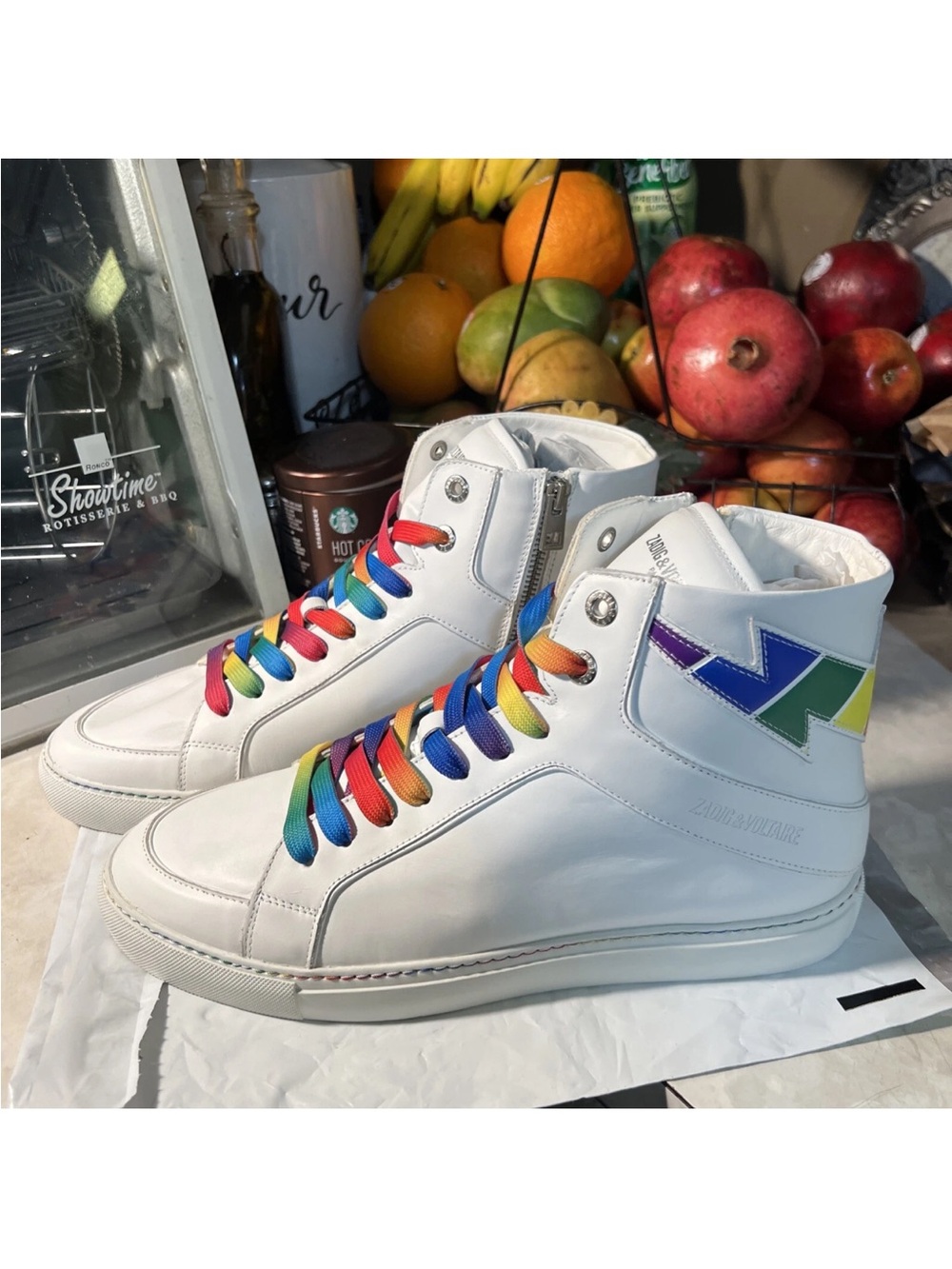 ZADIG & VOLTAIRE High Flash Pride Sneakers in White Leather Size 44